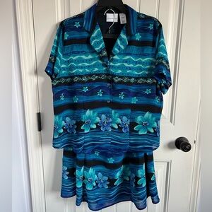 Alfred Dunner size 14 blue 2 piece set - shirt & skirt